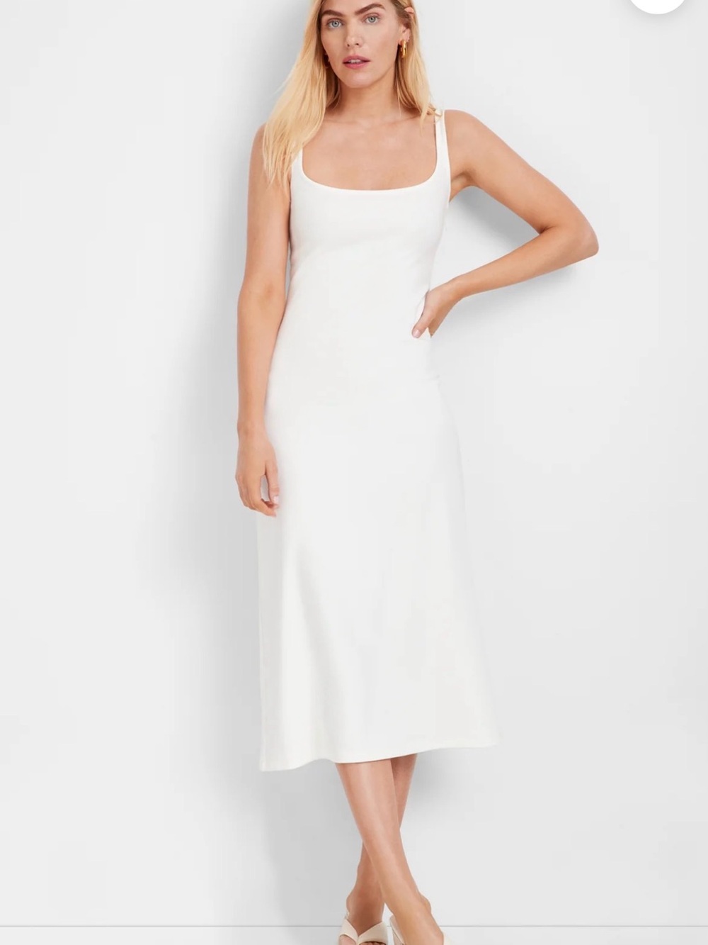 Crawford Marcella NYC never worn  White Midi Slip Dress with Square Neck